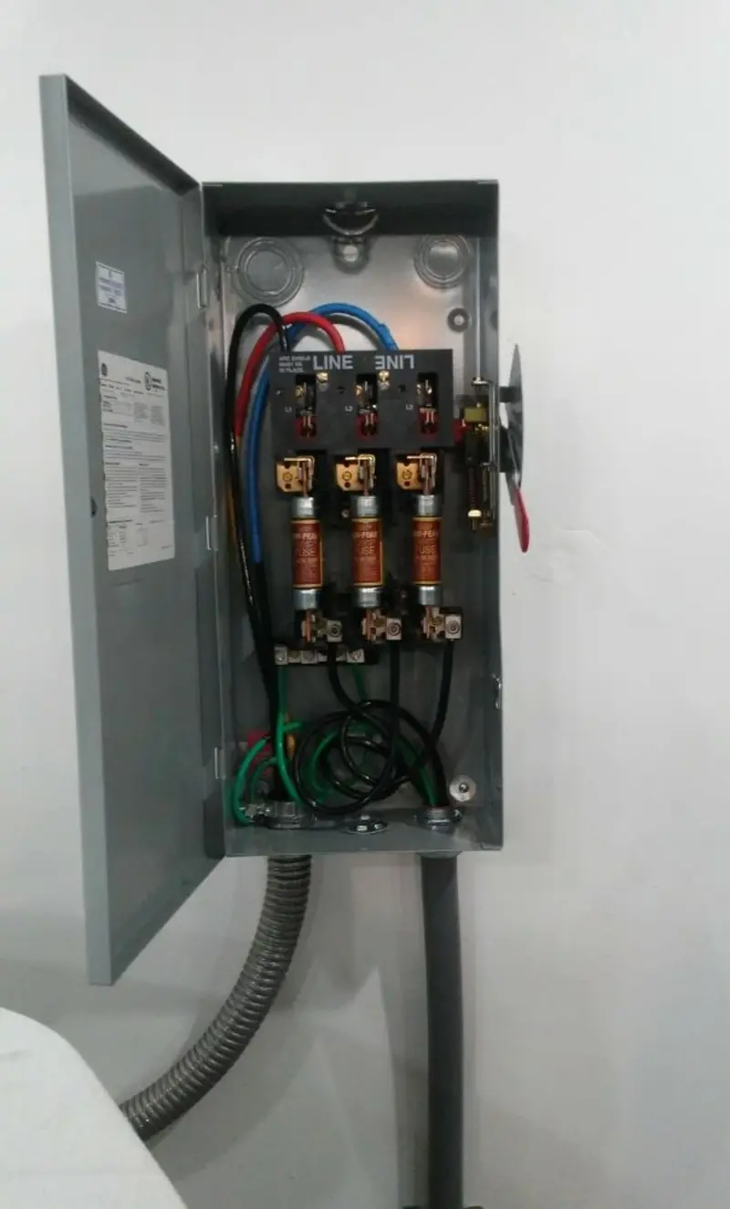Three-phase disconnect switch installed for Electrical Wiring & Rewiring in Schoolcraft